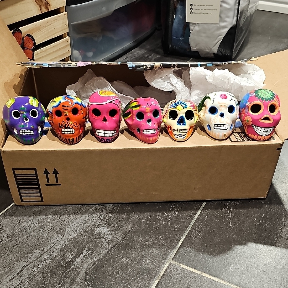 Hand-Painted Decorative Sugar Skull Set - Multicolor